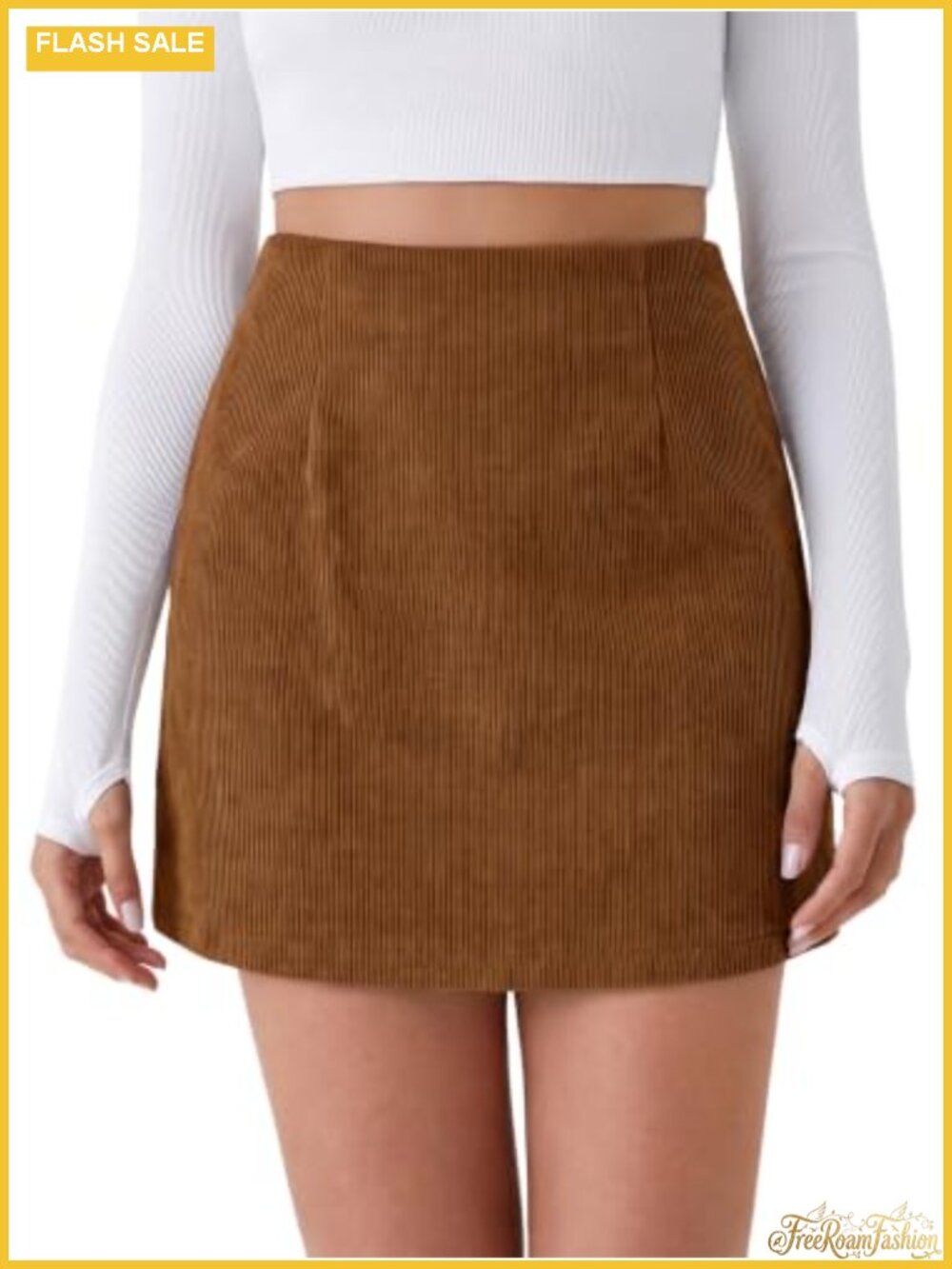 Women's Corduroy Mini Skirt A-Line High Waist with Built-in Shorts